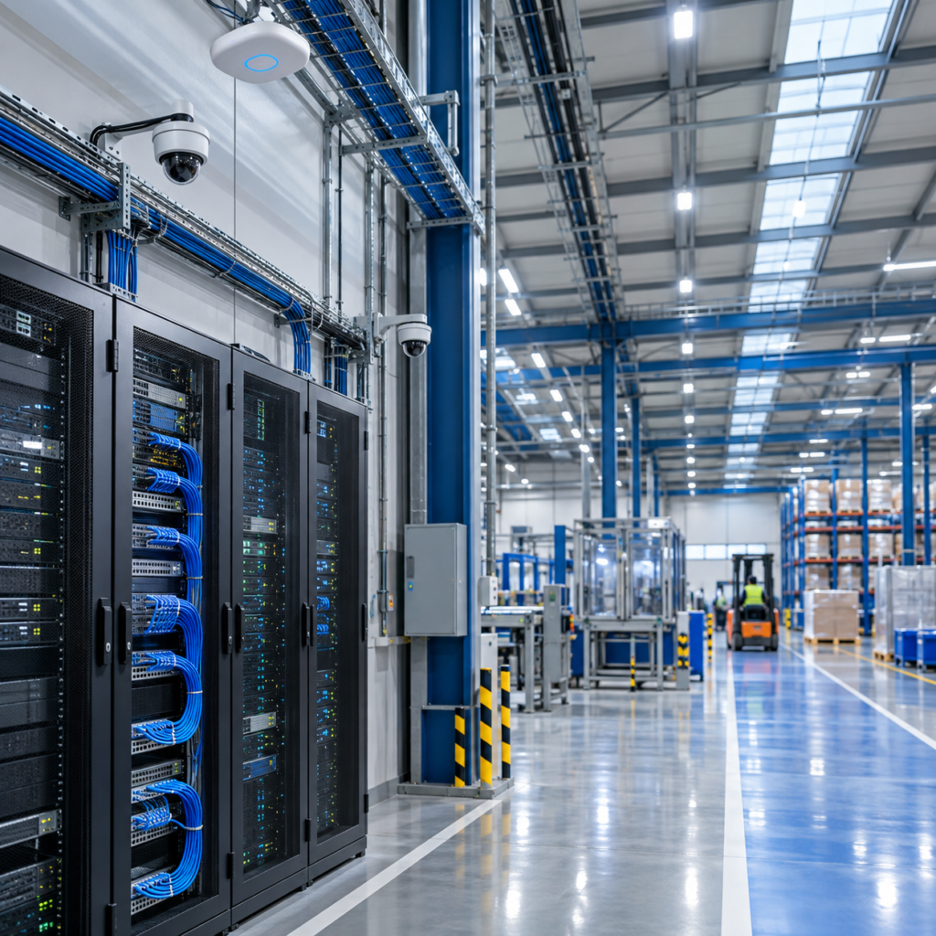 Infraestructura de conectividad y seguridad tecnológica en nave industrial