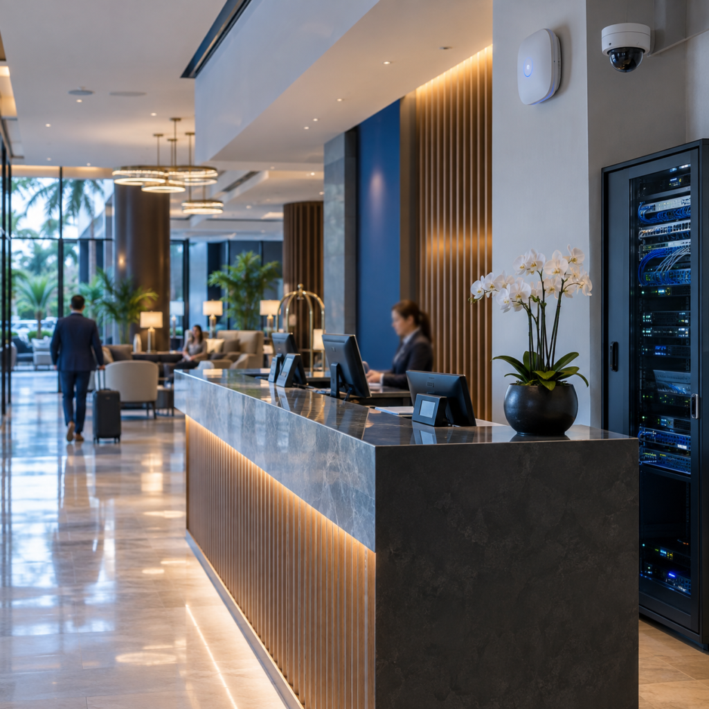 Infraestructura tecnológica para hoteles y hospedaje con Wi-Fi, redes, videovigilancia, respaldo y conectividad para mantener la operación