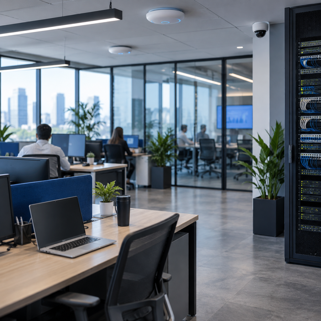 nfraestructura tecnológica SERSO para oficinas y corporativos con redes, Wi-Fi, videovigilancia y conectividad empresarial