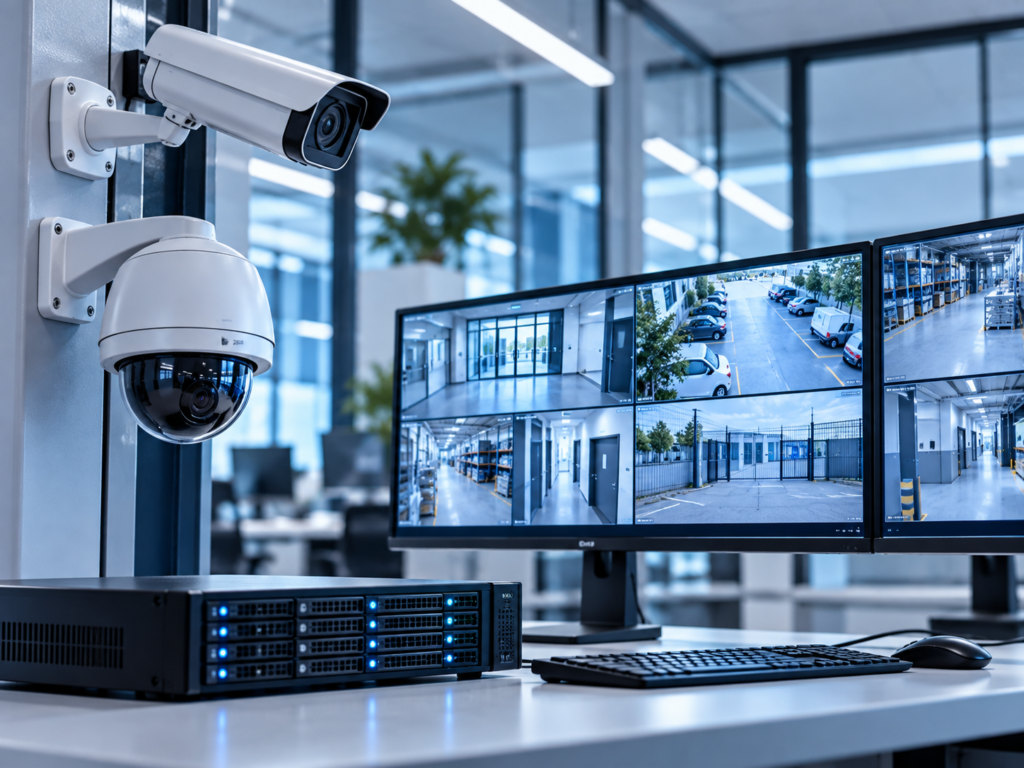Sistema de videovigilancia CCTV con cámaras y monitoreo para seguridad empresarial